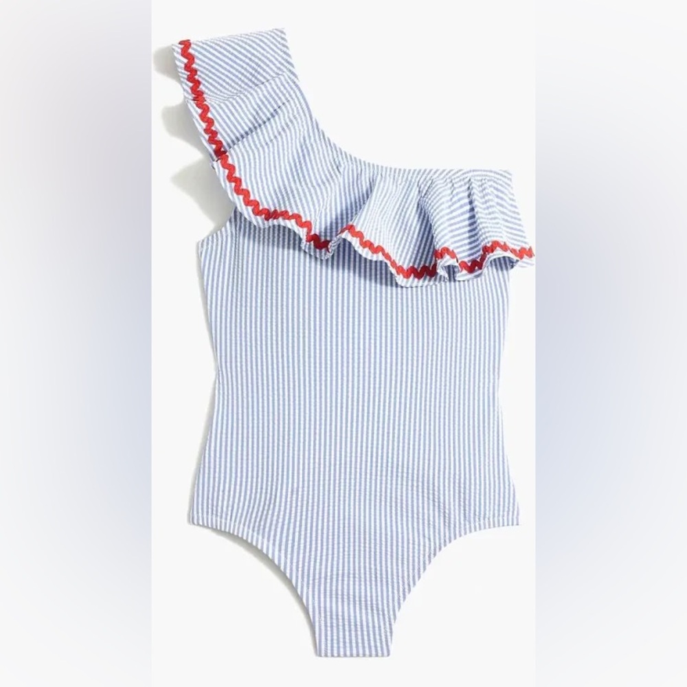 NWT J Crew seersucker ruffle one piece swimsuit, M